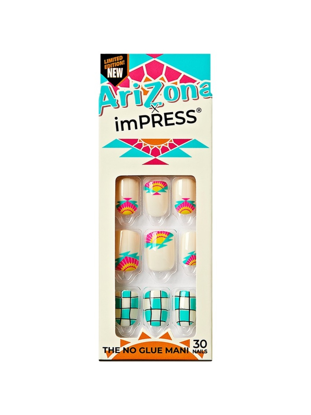 ARIZONA X IMPRESS Teal & White Checkerboard Press-On Nails